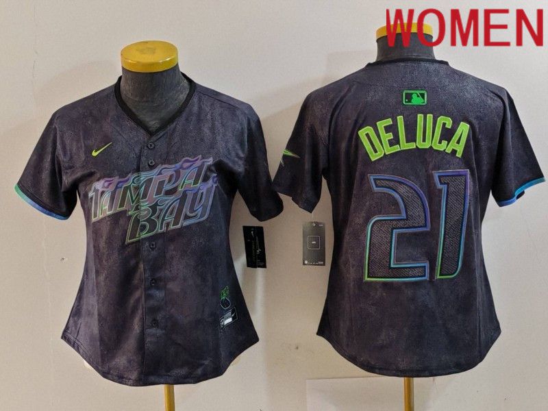 Women Tampa Bay Rays #21 Deluca Black City Edition Nike 2024 MLB Jersey style 1